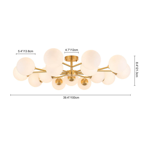 Mid - century Modern 15 - Light Sputnik Branching Glass Globe Semi Flush Mount - Yiilighting