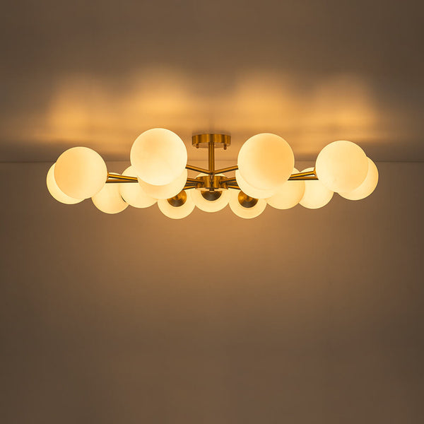 Mid - century Modern 15 - Light Sputnik Branching Glass Globe Semi Flush Mount - Yiilighting