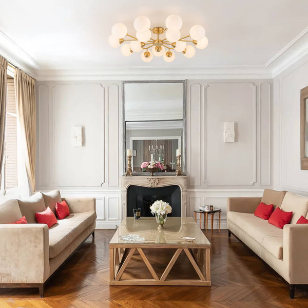 Mid - century Modern 15 - Light Sputnik Branching Glass Globe Semi Flush Mount - Yiilighting