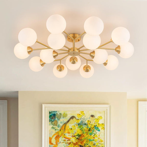 Mid - century Modern 15 - Light Sputnik Branching Glass Globe Semi Flush Mount - Yiilighting