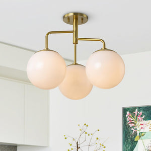 Mid - Century Modern 3 - Light Opal Glass Semi - Flush Mount - Yiilighting