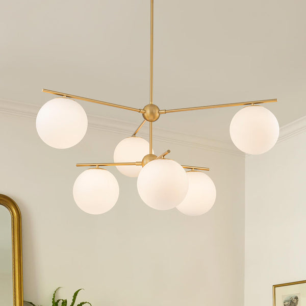 Mid - Century Modern 3/6 - Light Milky White Glass Globe Sputnik Chandelier - Yiilighting