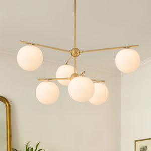 Mid - Century Modern 3/6 - Light Milky White Glass Globe Sputnik Chandelier - Yiilighting