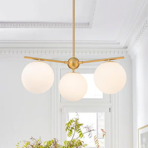 Mid - Century Modern 3/6 - Light Milky White Glass Globe Sputnik Chandelier - Yiilighting