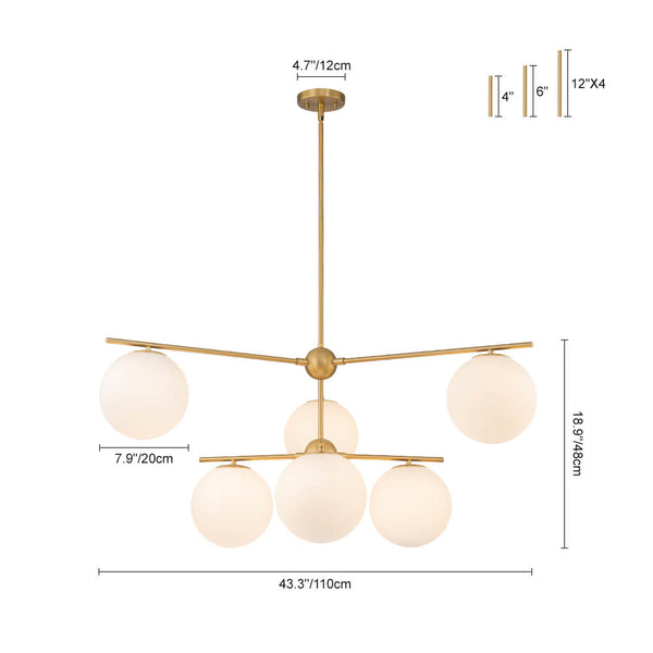 Mid - Century Modern 3/6 - Light Milky White Glass Globe Sputnik Chandelier - Yiilighting