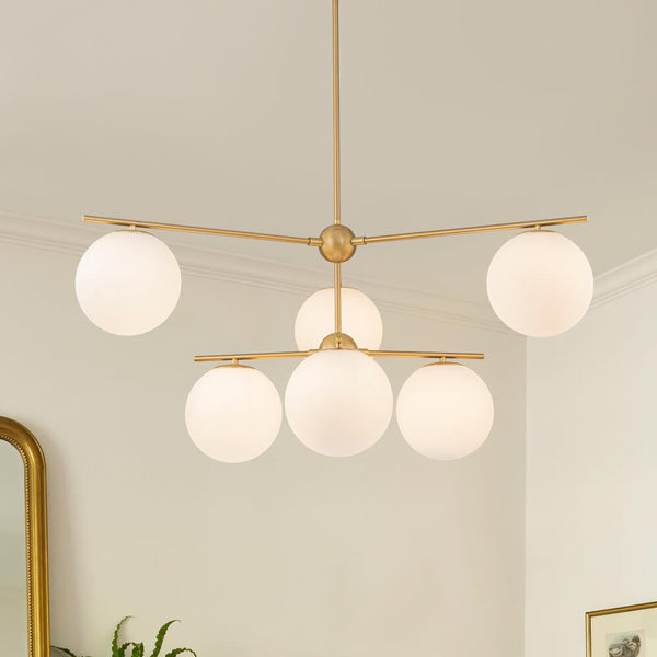 Mid - Century Modern 3/6 - Light Milky White Glass Globe Sputnik Chandelier - Yiilighting