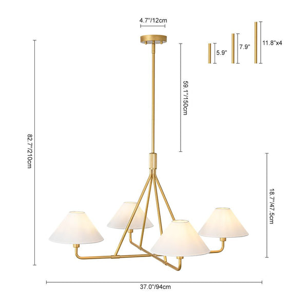 Mid - Century Modern 4 - Light Conical Fabric Shades Iron Chandelier - Yiilighting
