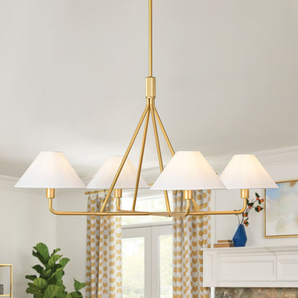 Mid - Century Modern 4 - Light Conical Fabric Shades Iron Chandelier - Yiilighting