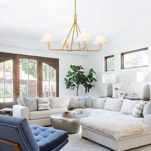 Mid - Century Modern 4 - Light Conical Fabric Shades Iron Chandelier - Yiilighting