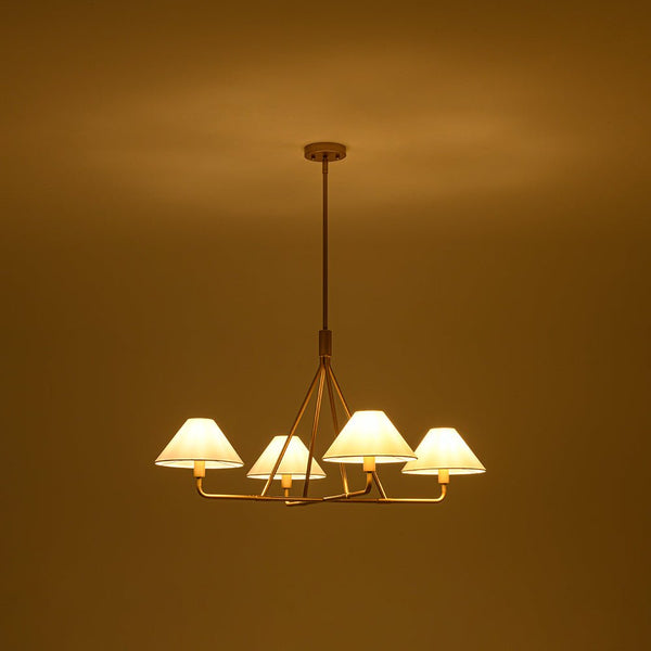 Mid - Century Modern 4 - Light Conical Fabric Shades Iron Chandelier - Yiilighting