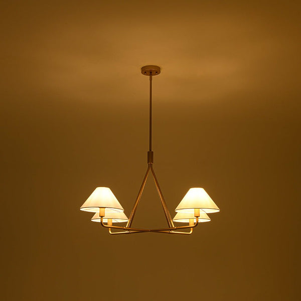 Mid - Century Modern 4 - Light Conical Fabric Shades Iron Chandelier - Yiilighting