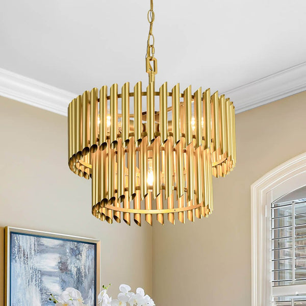 Mid - Century Modern 4 - Light Drum Tiered Chandelier - Yiilighting