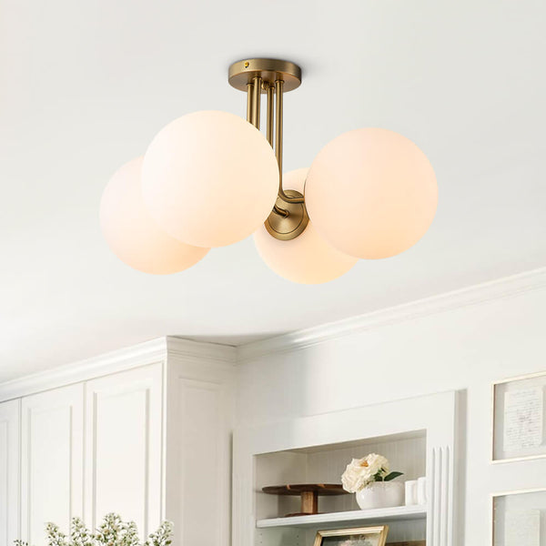 Mid - Century Modern 4 - Light Glass Globe Semi - Flush Mount - Yiilighting