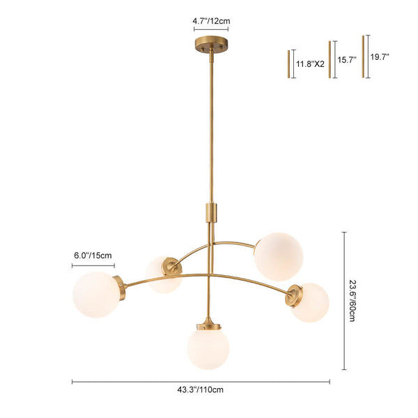 Mid - Century Modern 5 - Light Curved Arm Glass Globe Chandelier - Yiilighting