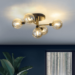 Mid - century Modern 5 - Light Globe Glass Semi Flush Ceiling Light - Yiilighting
