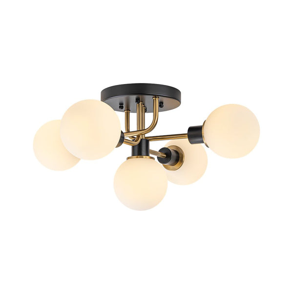 Mid Century Modern 5 - Light Milk Glass Globe Two - Toned Ceiling Light - Yiilighting