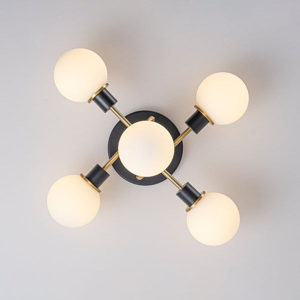 Mid Century Modern 5 - Light Milk Glass Globe Two - Toned Ceiling Light - Yiilighting