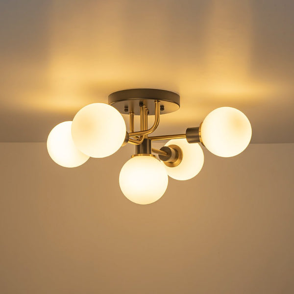 Mid Century Modern 5 - Light Milk Glass Globe Two - Toned Ceiling Light - Yiilighting