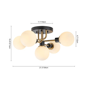 Mid Century Modern 5 - Light Milk Glass Globe Two - Toned Ceiling Light - Yiilighting
