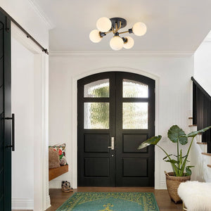 Mid Century Modern 5 - Light Milk Glass Globe Two - Toned Ceiling Light - Yiilighting