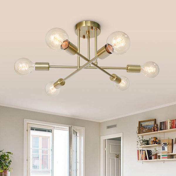 Mid - century Modern 6 - Light Metal Radial Sputnik Ceiling Light - Yiilighting