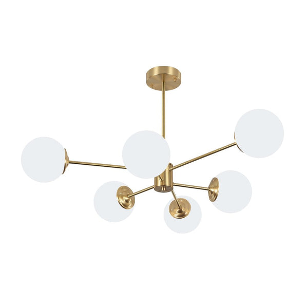 Elevate the aesthetic of your home with this expensive -looking mid-century chandelier, coming with 3 sizes to choose from. With its brass finish, it gives off an elegant and sophisticated vibe that adds charm to any room. It has opal glass shades which give a touch of elegance and classy style to whatever space you choose for it. Its Sputnik design is also kept intact in this indoor lighting fixture, making it perfect for dining room, living room, bedroom, or restaurant.