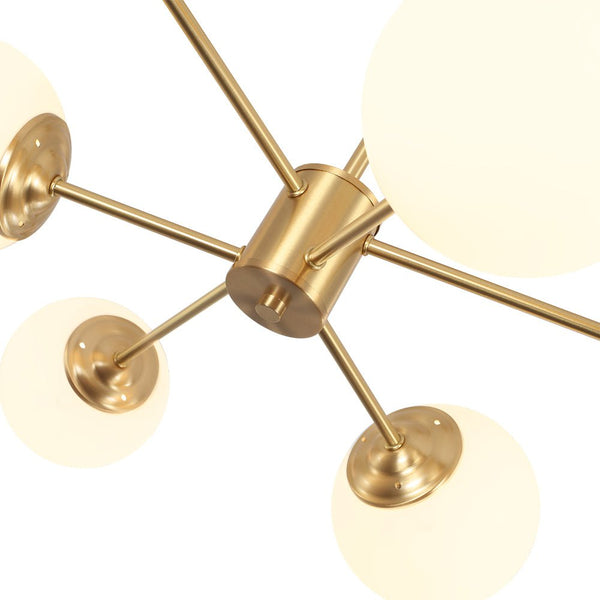 Elevate the aesthetic of your home with this expensive -looking mid-century chandelier, coming with 3 sizes to choose from. With its brass finish, it gives off an elegant and sophisticated vibe that adds charm to any room. It has opal glass shades which give a touch of elegance and classy style to whatever space you choose for it. Its Sputnik design is also kept intact in this indoor lighting fixture, making it perfect for dining room, living room, bedroom, or restaurant.