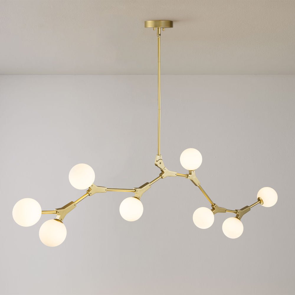 Mid Century Modern 8-Light Linear Chandelier – Gold Finish With Bubble Glass, Dimmable, Adjustable Height – For Dining Room Or Kitchen Island Mid Century Modern 8-Light Linear Chandelier – Gold Finish With Bubble Glass, Dimmable, Adjustable Height – For Dining Room Or Kitchen Island