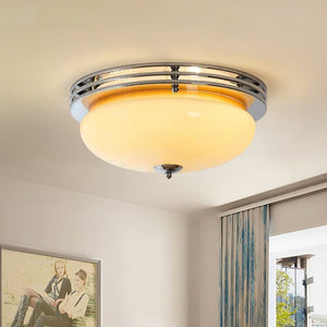 Mid - Century Modern LED Round Bowl Glass Chrome Ceiling Light - Yiilighting