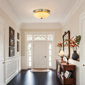 Mid - Century Modern LED Round Bowl Glass Chrome Ceiling Light - Yiilighting