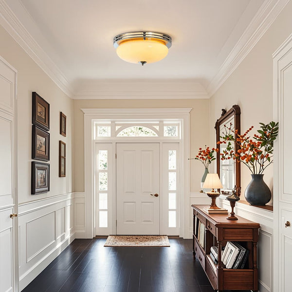 Mid - Century Modern LED Round Bowl Glass Chrome Ceiling Light - Yiilighting