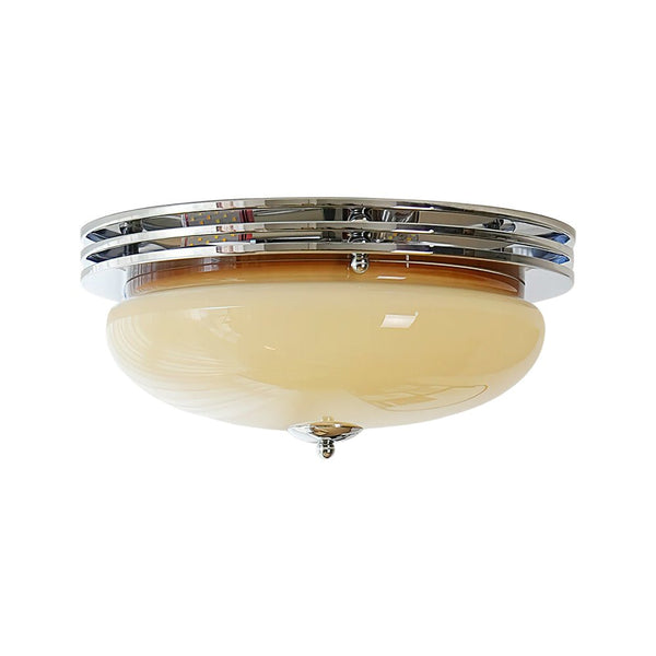 Mid - Century Modern LED Round Bowl Glass Chrome Ceiling Light - Yiilighting