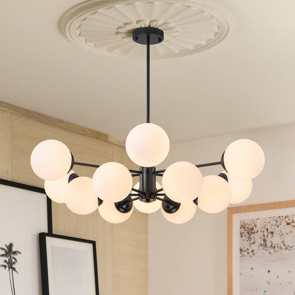 Mid - Century Modern Sputnik Opal Globe Chandelier - Yiilighting