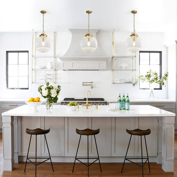 Mid-Century Ripple Glass Globe Pendant Light | Brushed Brass - Yiilighting