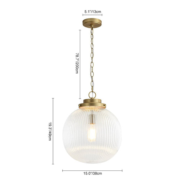 Mid-Century Ripple Glass Globe Pendant Light | Brushed Brass - Yiilighting