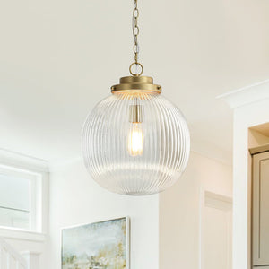 Mid-Century Ripple Glass Globe Pendant Light | Brushed Brass - Yiilighting