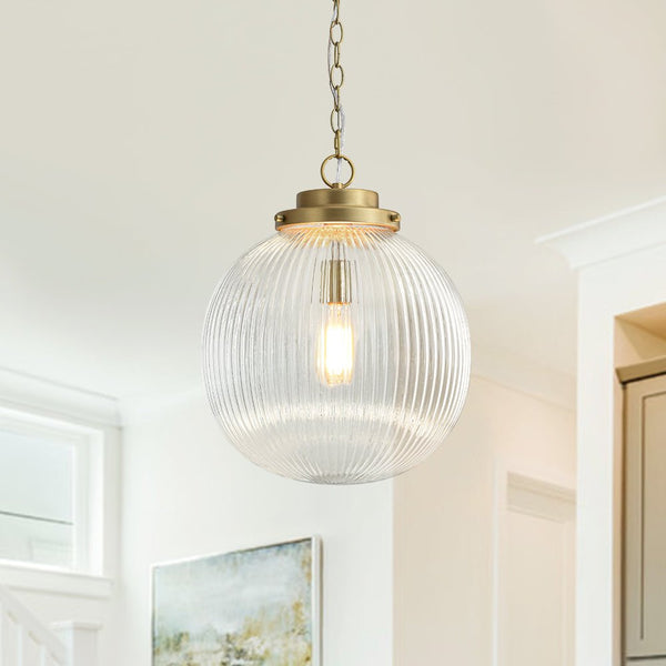 Mid-Century Ripple Glass Globe Pendant Light | Brushed Brass - Yiilighting