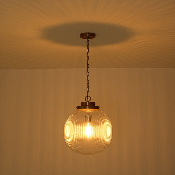 Mid-Century Ripple Glass Globe Pendant Light | Brushed Brass - Yiilighting