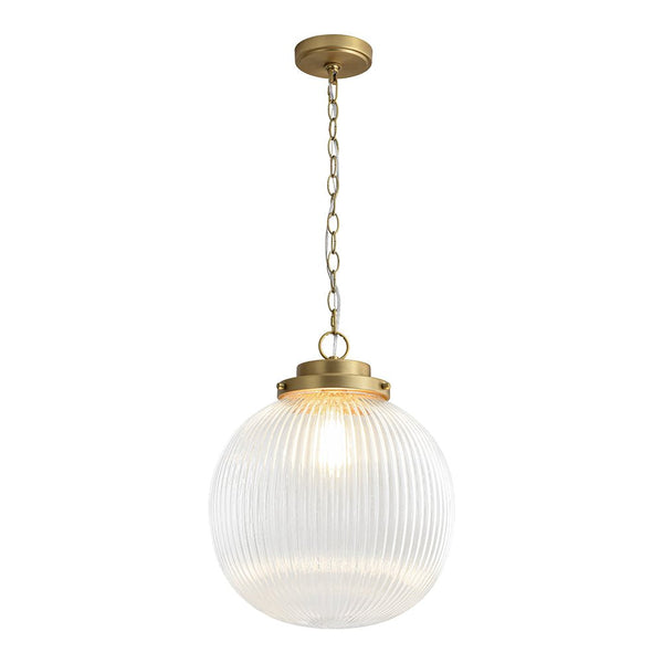 Mid-Century Ripple Glass Globe Pendant Light | Brushed Brass - Yiilighting