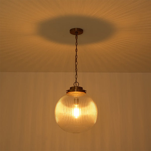Mid-Century Ripple Glass Globe Pendant Light | Brushed Brass - Yiilighting