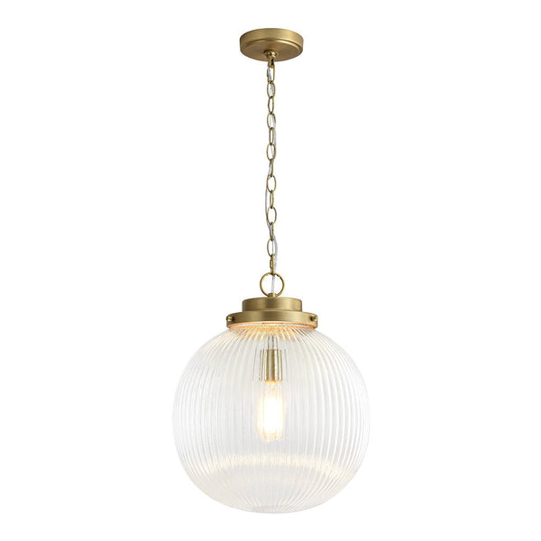 Mid-Century Ripple Glass Globe Pendant Light | Brushed Brass - Yiilighting