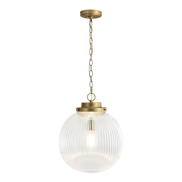 Mid-Century Ripple Glass Globe Pendant Light | Brushed Brass - Yiilighting