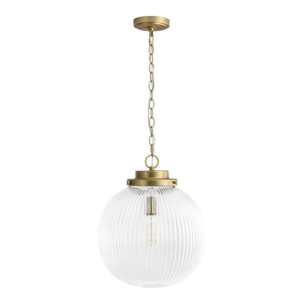 Mid-Century Ripple Glass Globe Pendant Light | Brushed Brass - Yiilighting