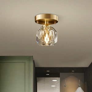 Mid - Century Small Brass Flush Mount Ceiling Light - Yiilighting