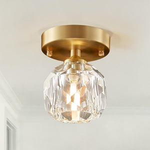 Mid - Century Small Brass Flush Mount Ceiling Light - Yiilighting