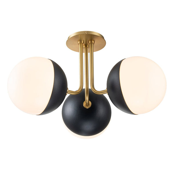 Mid - Century Sputnik Semi Flush Mount with Opal Glass Globes - Yiilighting