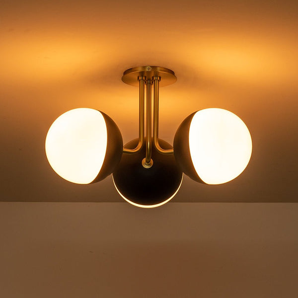 Mid - Century Sputnik Semi Flush Mount with Opal Glass Globes - Yiilighting