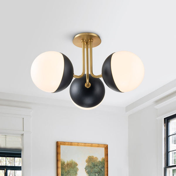 Mid - Century Sputnik Semi Flush Mount with Opal Glass Globes - Yiilighting