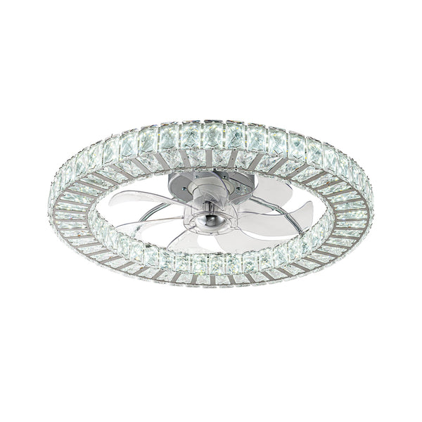 Minimalist Dimmable LED 2-In-1 Ring Flush Mount Crystal Fan Ceiling Light - Yiilighting