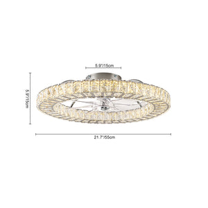 Minimalist Dimmable LED 2-In-1 Ring Flush Mount Crystal Fan Ceiling Light - Yiilighting